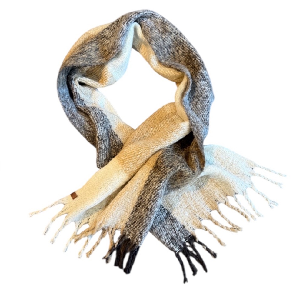 Lucky Brand Textured Knit Scarf with Fringe in Neutral Tones, OS